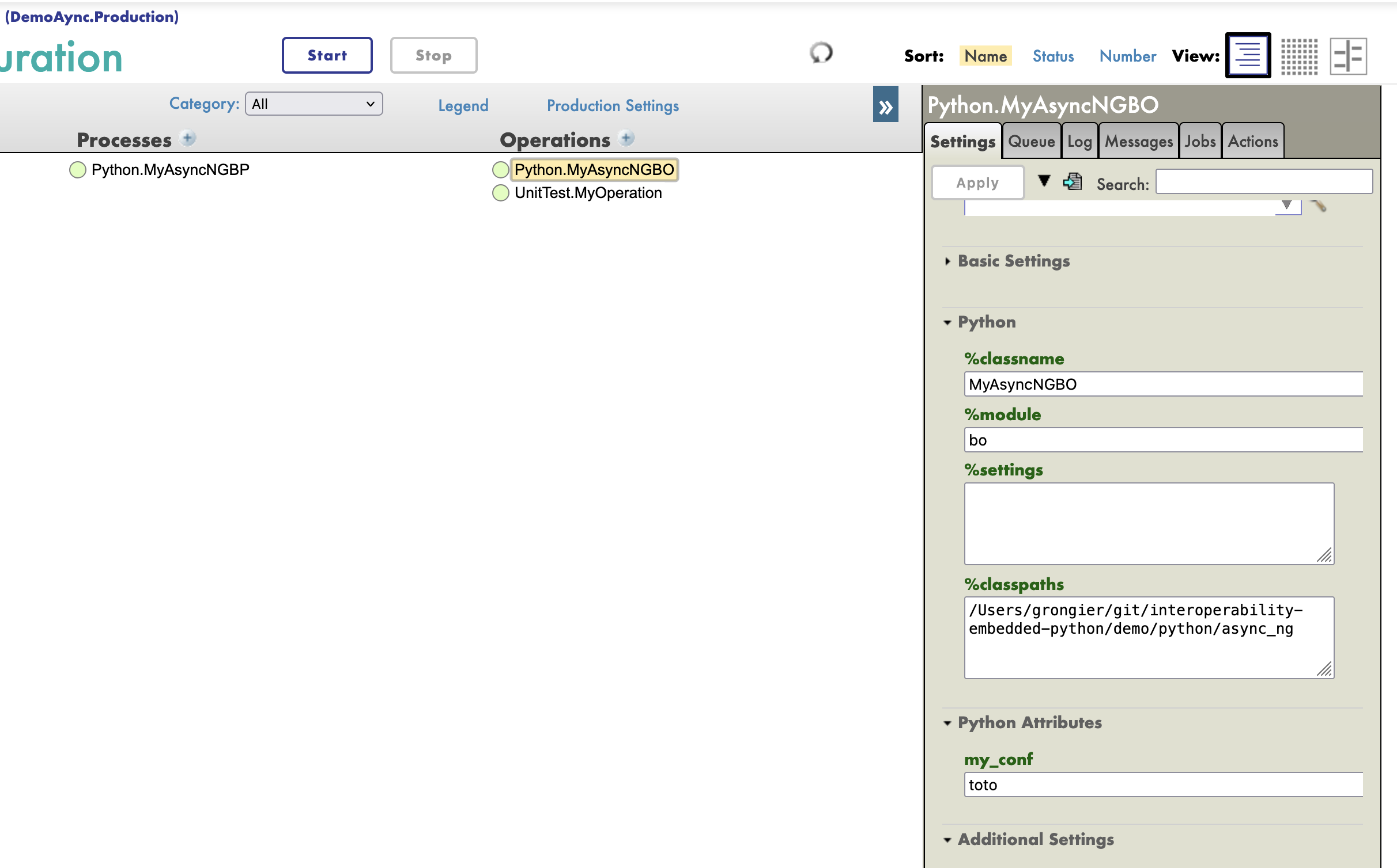 Settings in production