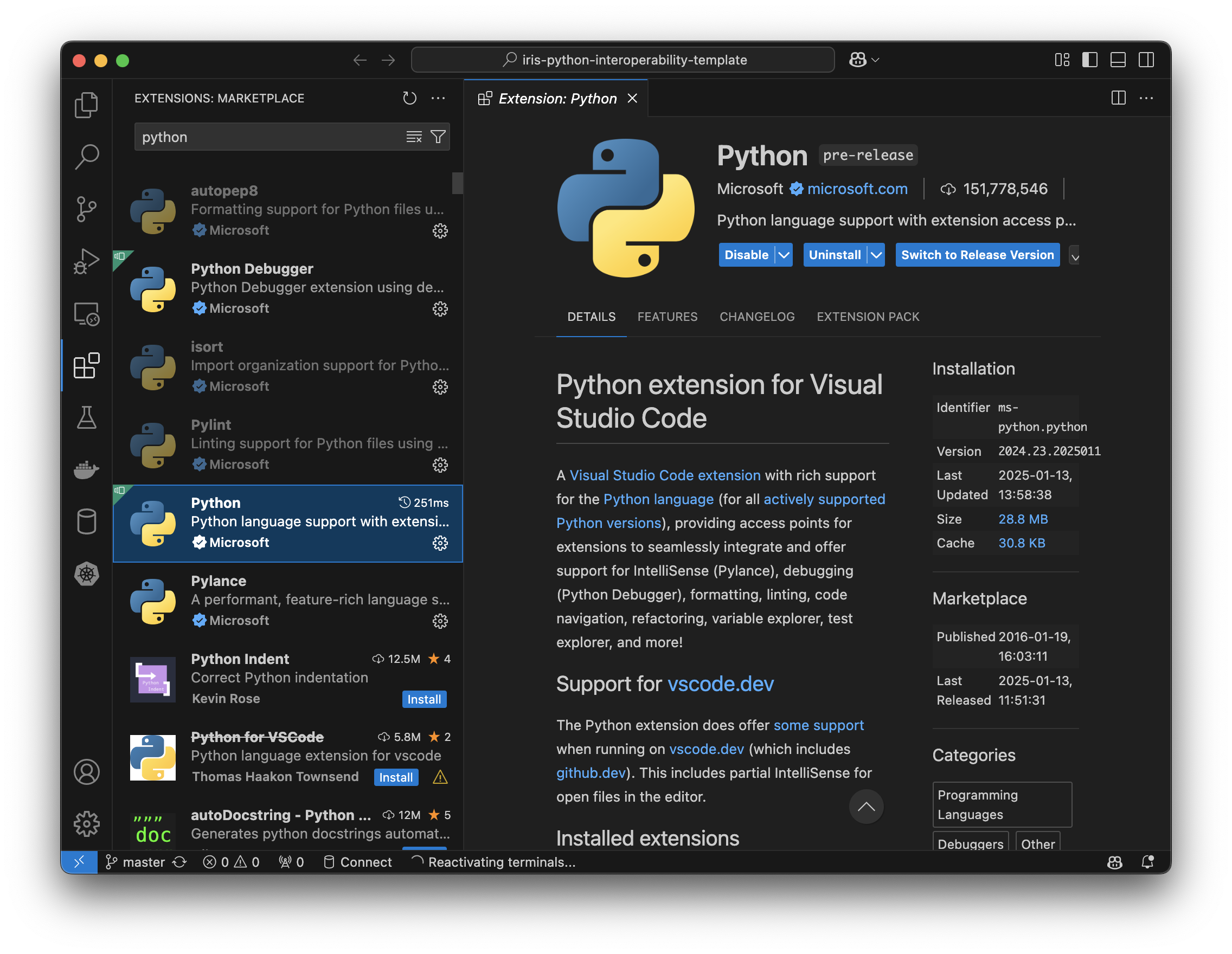 Install the python extension